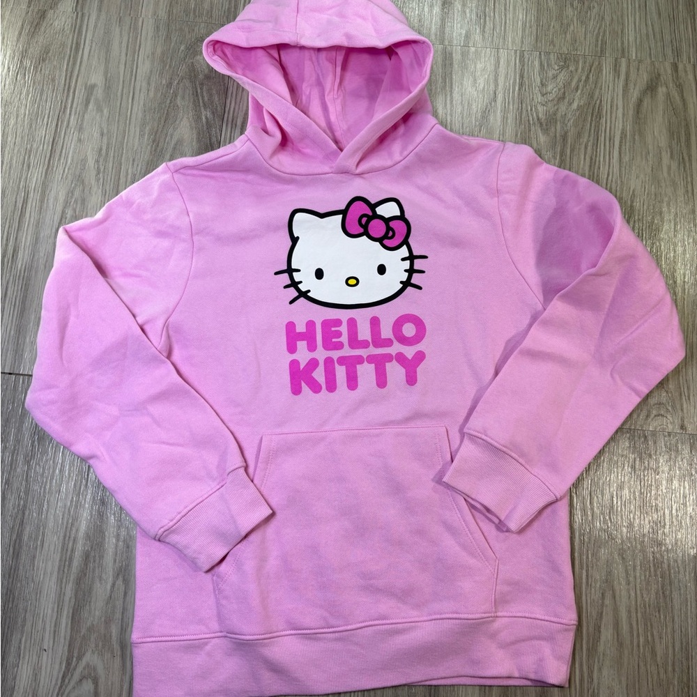 Hello Kitty Kid’s Pink Graphic Fleece Girls Long Sleeve Pullover Hoodie Size XL